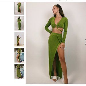 Ivie Green High Slit Skirt Set XS - NWT